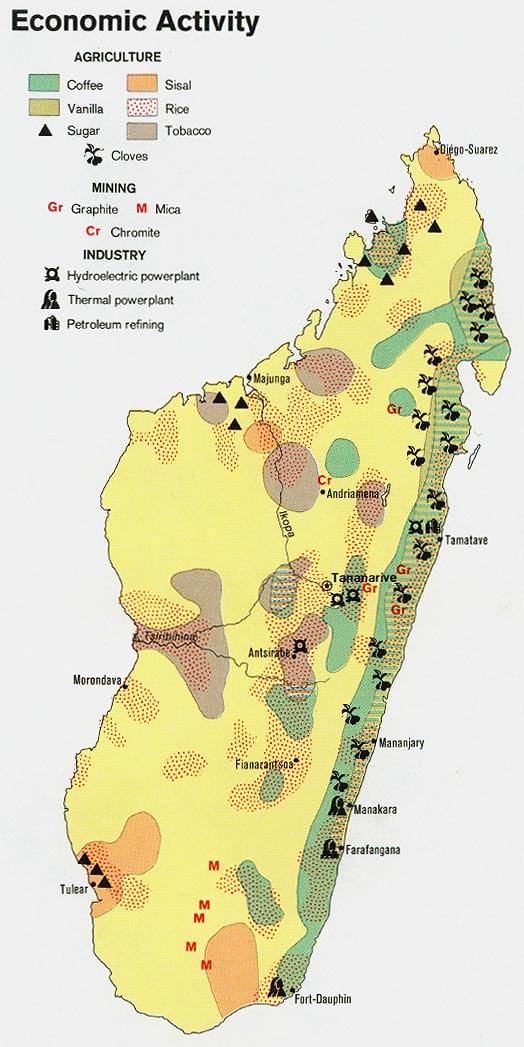 מפה של מדגסקר משאבים טבעיים