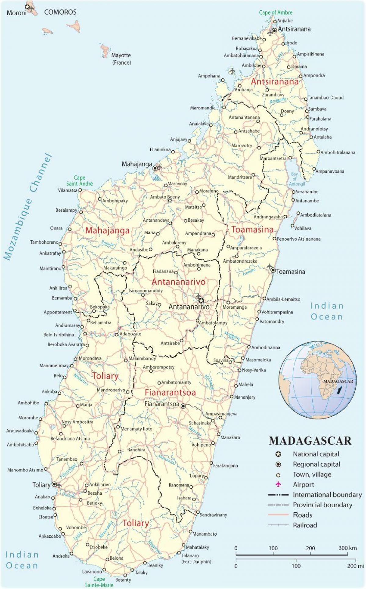 מפה של מדגסקר שדות התעופה.